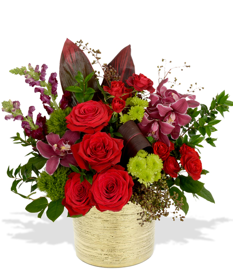 Red roses, spray roses, red cymbidium orchids, burgundy snapdragons and more delivered in Baton Rouge