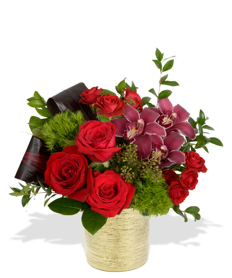 Red roses, spray roses, red cymbidium orchids, burgundy snapdragons and more delivered in Baton Rouge