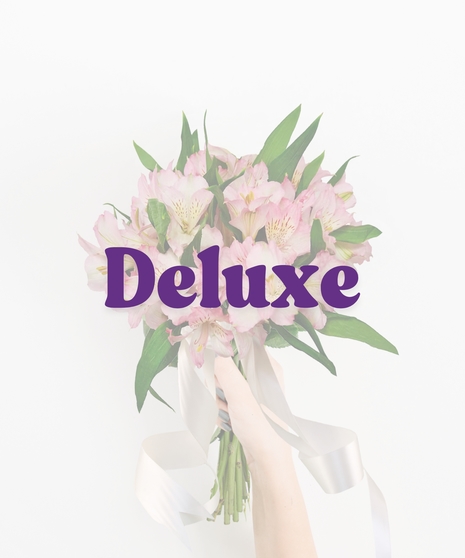 Ready by 7 handheld bouquet with light pink alstroemeria flowers and white satin ribbon