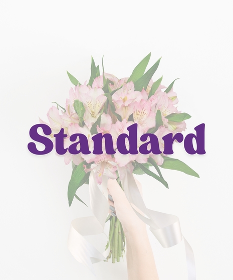 Ready by 7 handheld bouquet with light pink alstroemeria flowers and white satin ribbon