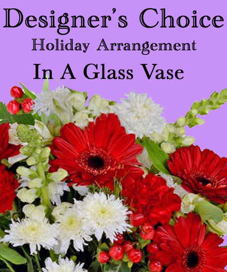 A Mixed Holiday Bouquet in Glass Vase