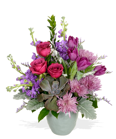 Blueberry roses, spider fuji mums, stock and more for February Birthdays delivered in Baton Rouge Louisiana Billy Heroman's
