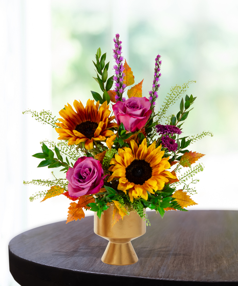 Geaux Gold LSU-inspired flower arrangement featuring gold and purple blooms by Billy Heroman’s in Baton Rouge, La