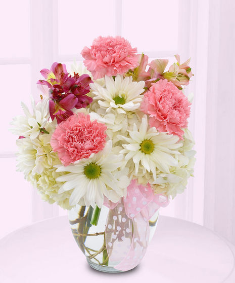 pink and white flowers to welcome new baby girl delivered baton rouge la