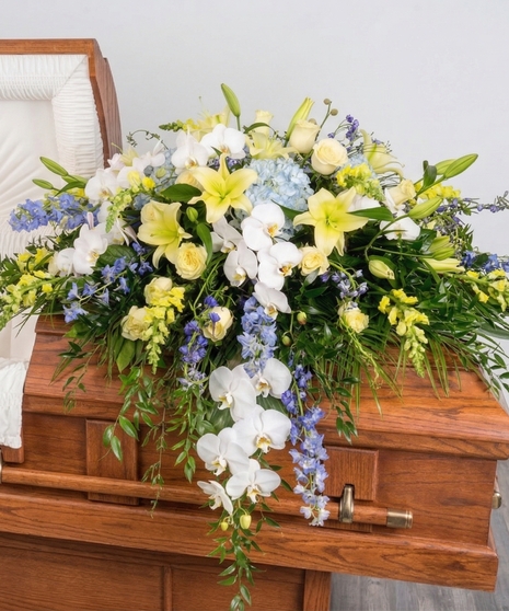 Blue and Yellow Southern University Spirit Casket Cover for the Funeral - Billy Heroman's