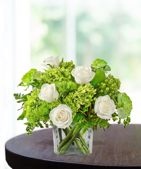 Green and white cube arrangement for st patricks day delivered baton rouge la