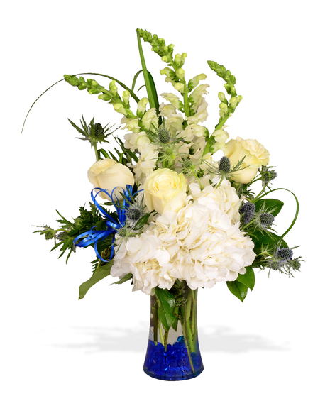 Alpha Delta Pi arrangement with white and blue ribbon sorority rush week baton rouge la