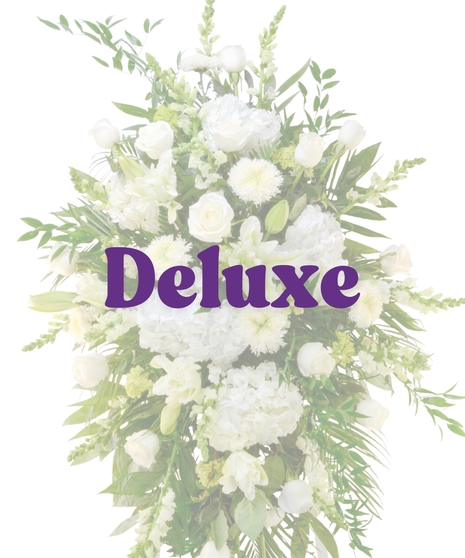 Peaceful Remembrance white funeral standing spray with roses, hydrangeas, and lilies on easel from Billy Heroman’s Florist in Baton Rouge, LA