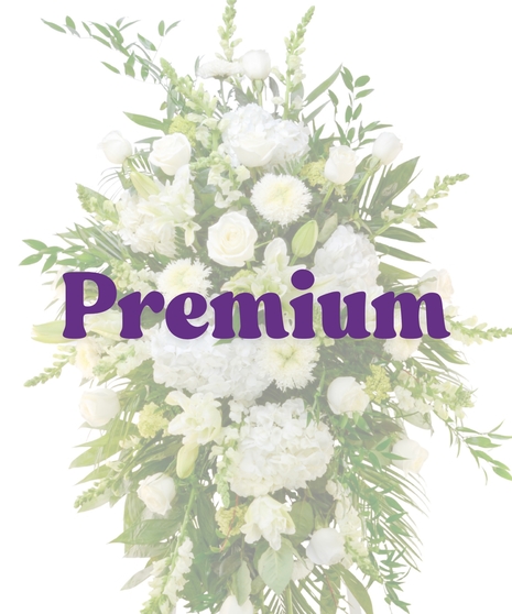 Peaceful Remembrance white funeral standing spray with roses, hydrangeas, and lilies on easel from Billy Heroman’s Florist in Baton Rouge, LA