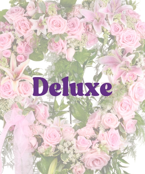 Standing Heart Funeral Spray with Pink Roses, Lilies, Carnations and Greens 