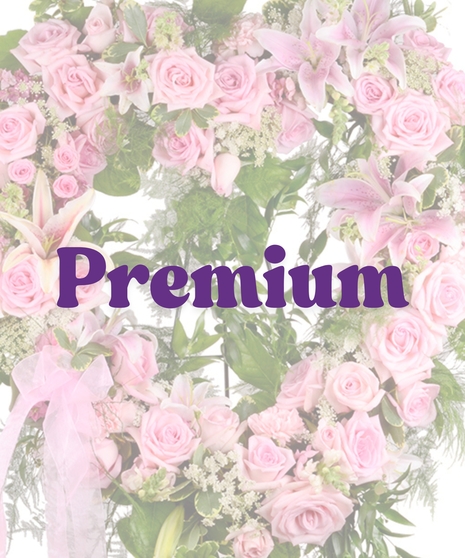 Standing Heart Funeral Spray with Pink Roses, Lilies, Carnations and Greens 