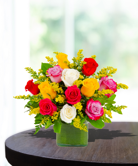 Mixed Assortment of Roses in a Cube Vase delivered in Baton Rouge