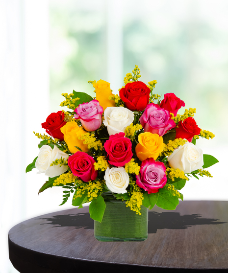 Mixed Assortment of Roses in a Cube Vase delivered in Baton Rouge