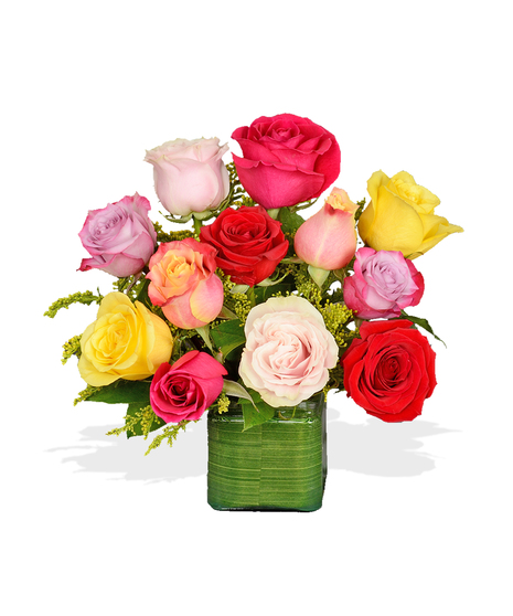 Mixed Assortment of Roses in a Cube Vase delivered in Baton Rouge