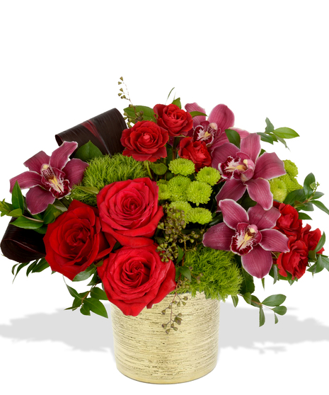 Red roses, spray roses, red cymbidium orchids, burgundy snapdragons and more delivered in Baton Rouge
