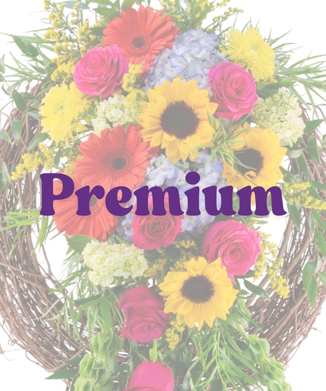 Colorful Rural Beauty Funeral Wreath with Sunflowers, Roses, and Gerbera Daisies on a Grapevine Stand – Billy Heroman’s Baton Rouge