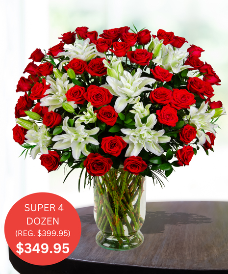 Super 4 Dozen Roses With White Lilies - SALE