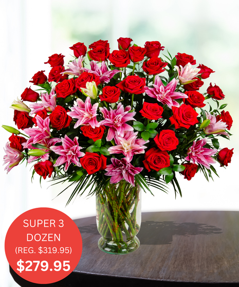 Super 3 Dozen Premium Roses & Pink Lilies - SALE
