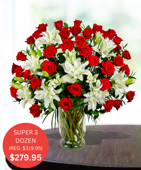 Super 3 Dozen Premium Roses & White Lilies - SALE