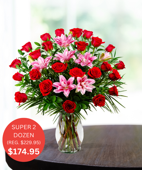 Super 2 Dozen Premium Roses & Pink Lilies - SALE