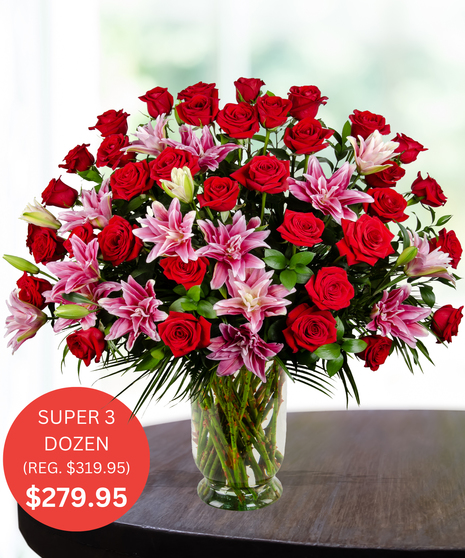 Super 3 Dozen Premium Roses & Pink Lilies - SALE