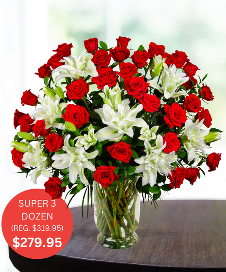 Super 3 Dozen Premium Roses & White Lilies - SALE