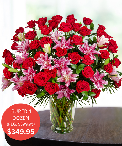 Super 4 Dozen Roses With Pink Lilies - SALE