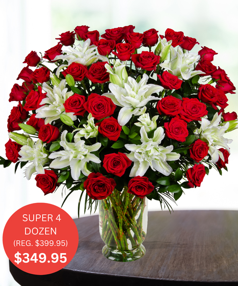 Super 4 Dozen Roses With White Lilies - SALE