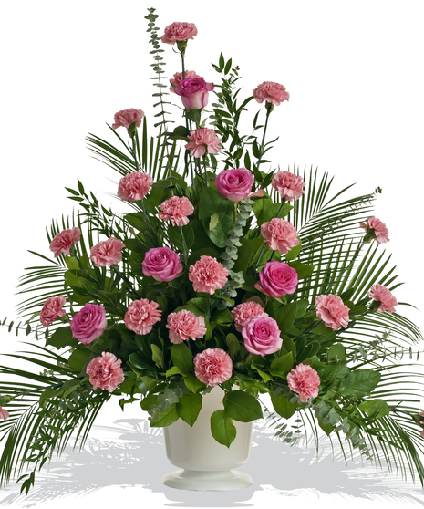 Arrangement in Urn made of Roses and Carnations colors of your choice delivered baton rouge LA