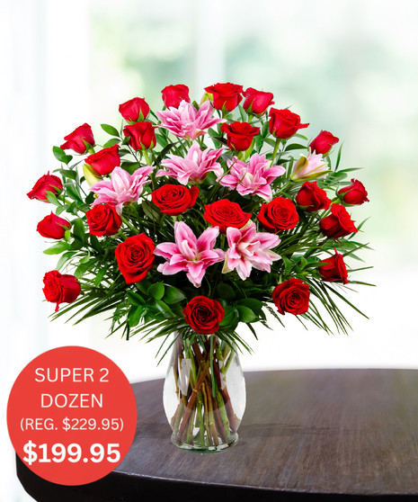 Super 2 Dozen Premium Roses & Pink Lilies - SALE