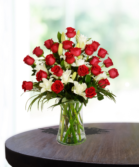 Medium Stem Rose Dozens with Oriental Lilies Delivered in Baton Rouge, Louisiana
