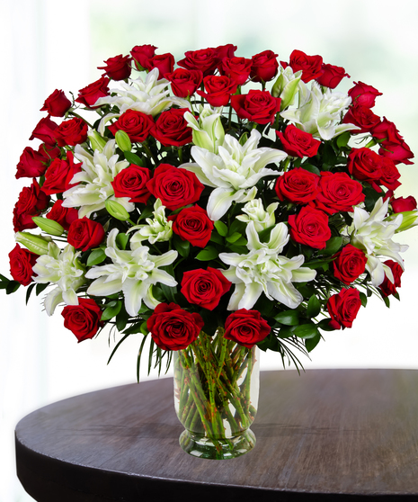Super 4 Dozen Roses With White Lilies