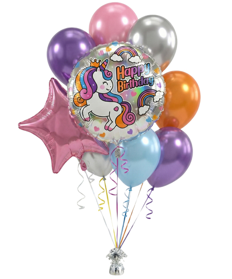 Unicorn Birthday Balloon Bouquet - Balloons May Vary Based On Availability
