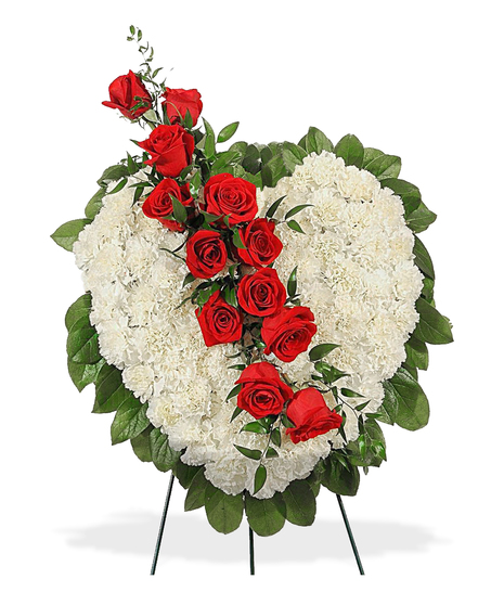 Red and White Heart Shaped Funeral Flowers