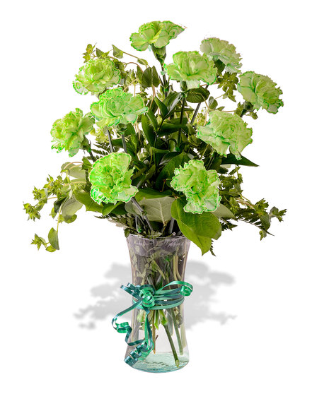 Green Carnations and Greenery Arrangement St. Patrick's Day delivered Baton Rouge LA