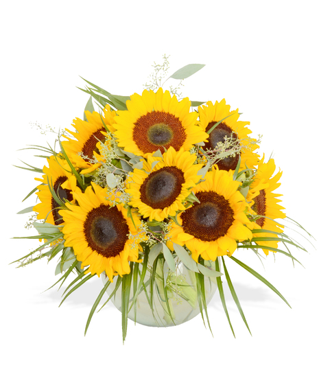 Sunflowers arranged glass bowl delivered baton rouge LA