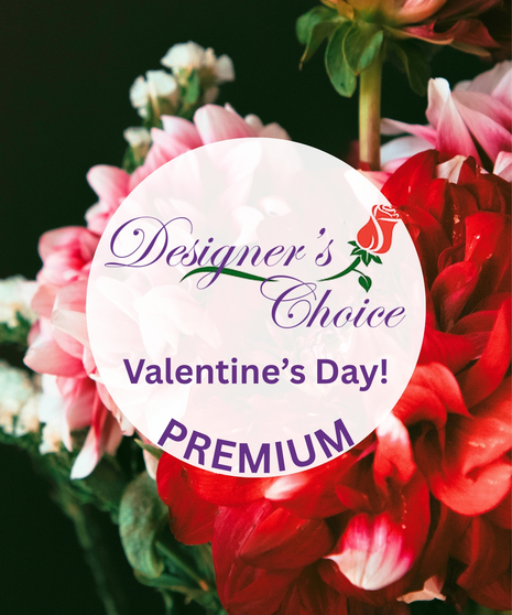 Featuring a Designer's Choice Valentines Floral Arrangement